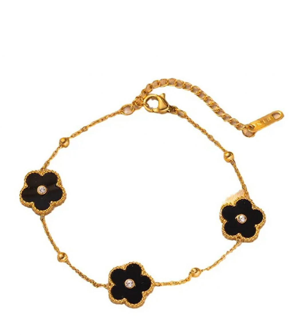 Floral Rhinestone Titanium Steel Bracelet for Women