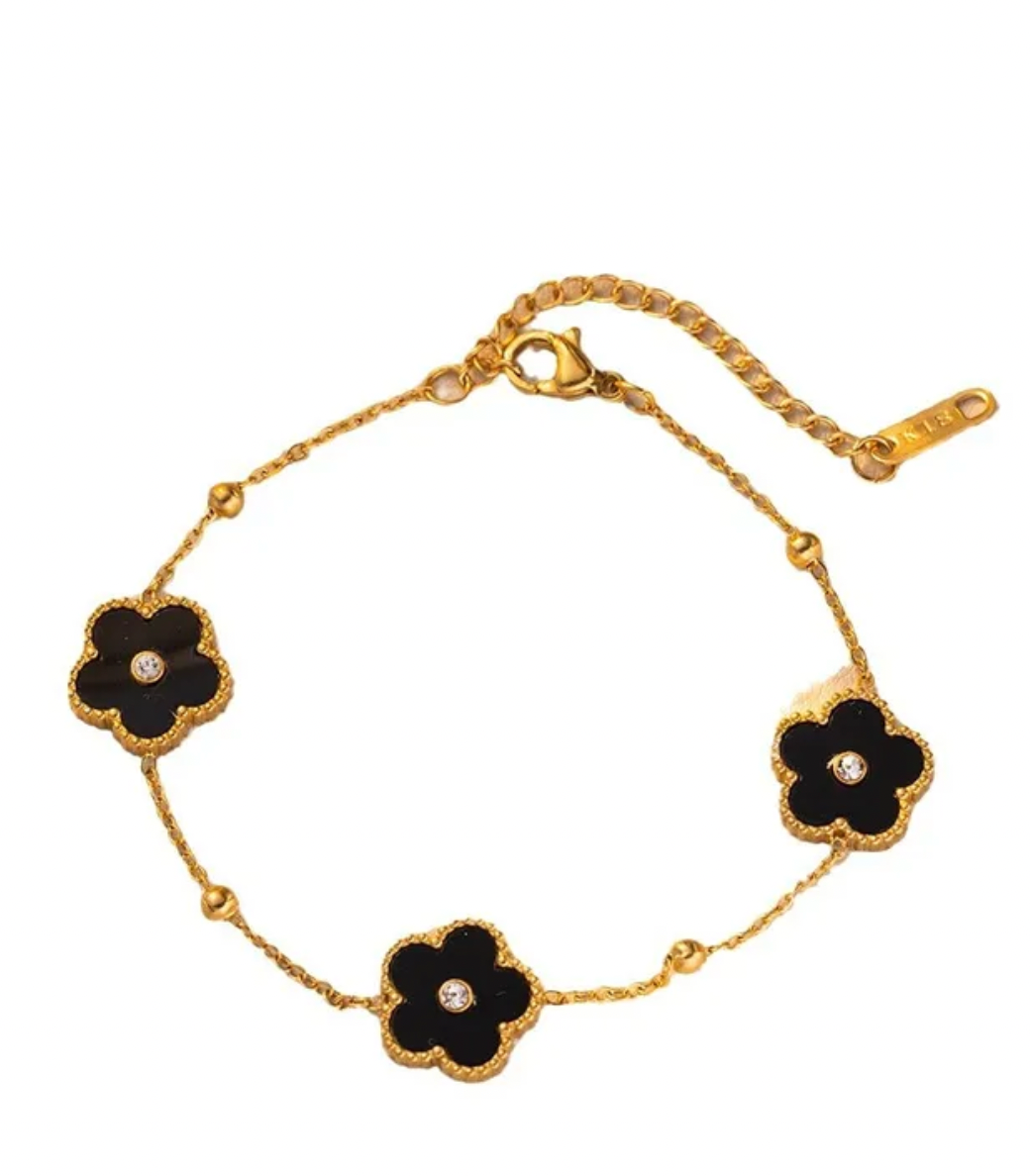 Floral Rhinestone Titanium Steel Bracelet for Women