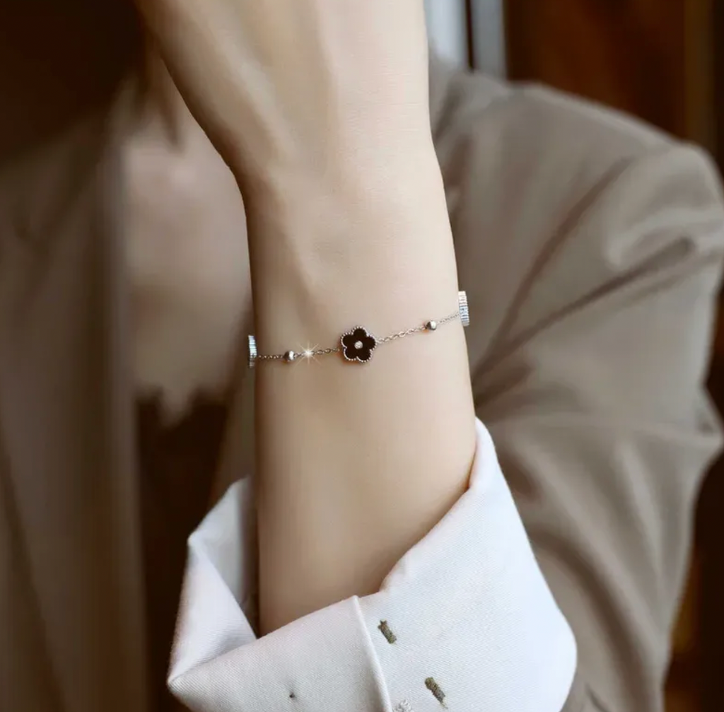 Floral Rhinestone Titanium Steel Bracelet for Women